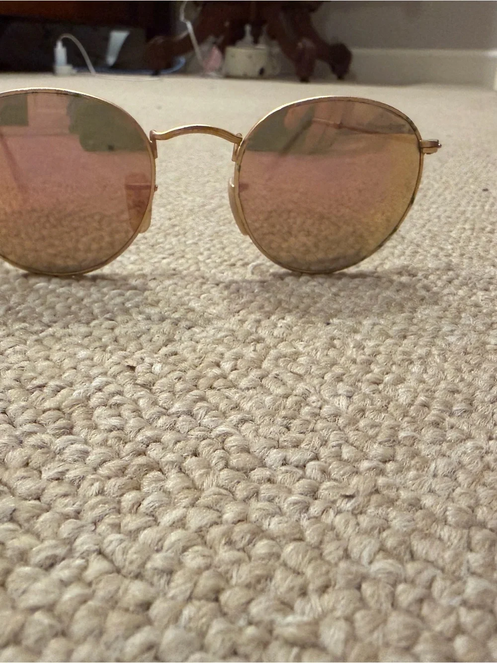 Ray-Ban Gold Frame Sunglasses with Pink Mirrored Lenses